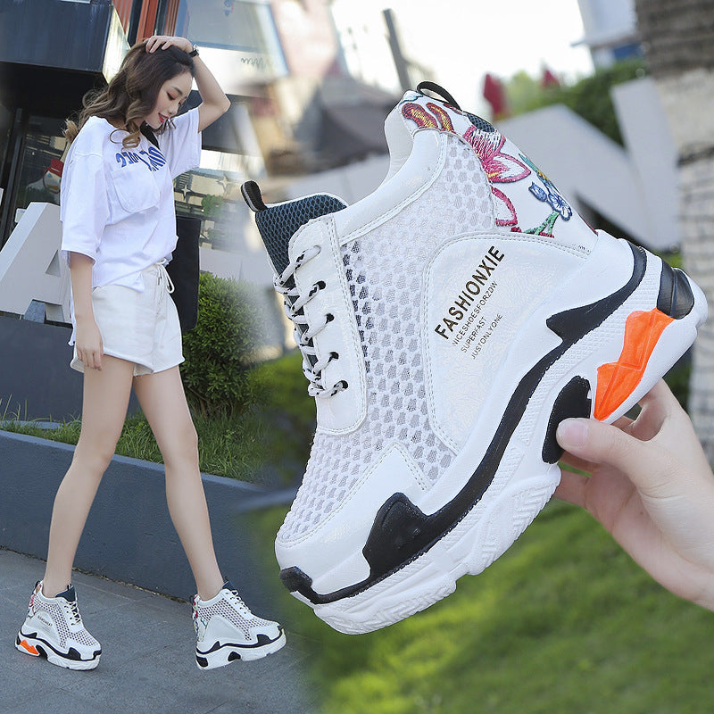 Sports Women Graffiti Casual Thick Sole 10cm Mesh Shoes