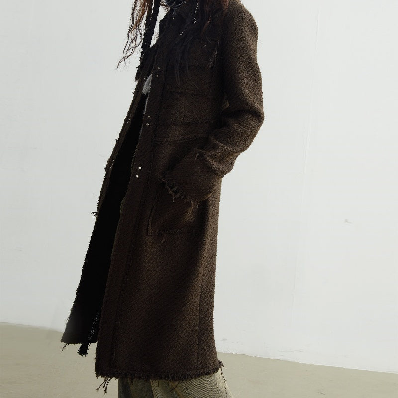 Fringe Damage Wandering Artist Long Woolen Coat