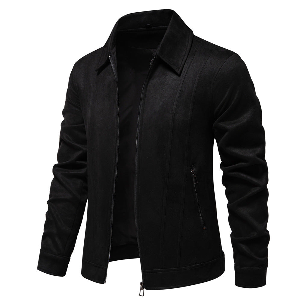 Fashion Lapel Zipper Jacket Autumn And Winter Solid Suede Coat Men's Clothing Outdoor