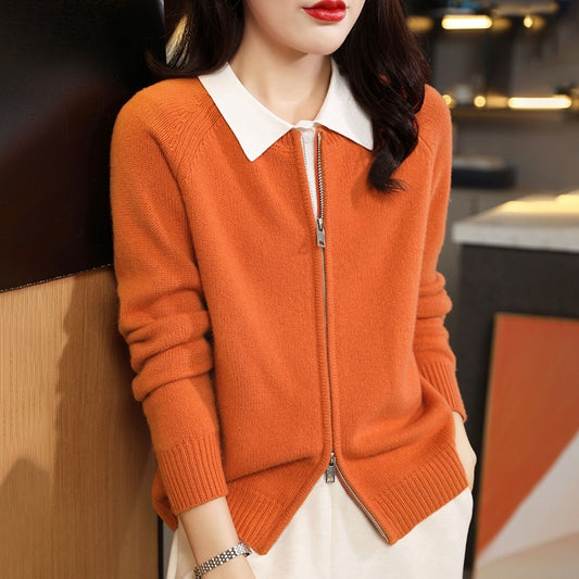 Autumn And Winter Pure Wool Cardigan Women's Round Neck Loose