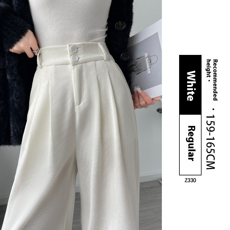 White Corduroy Wide-leg Pants Women's Narrow Straight