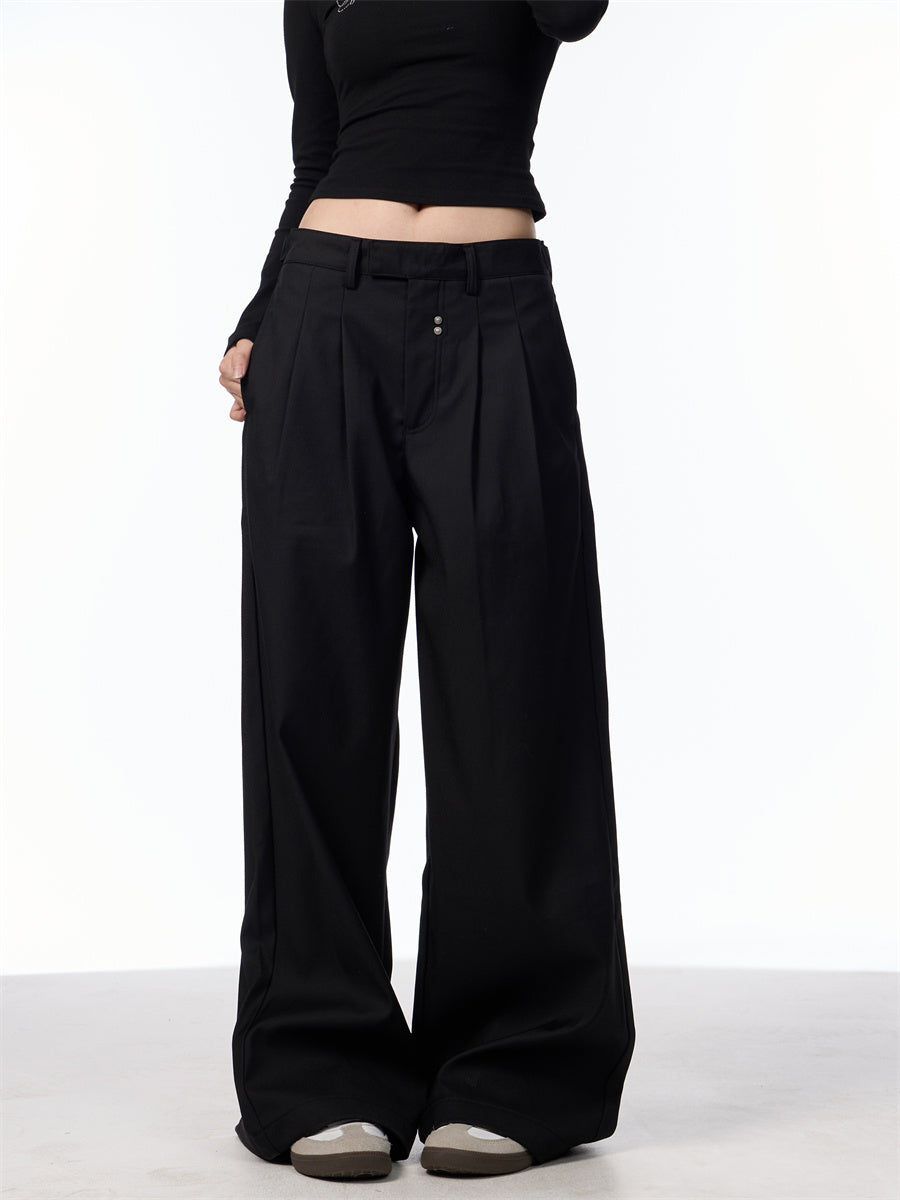 Simple Loose Double Pleated Rivet Draping Casual Suit Pants