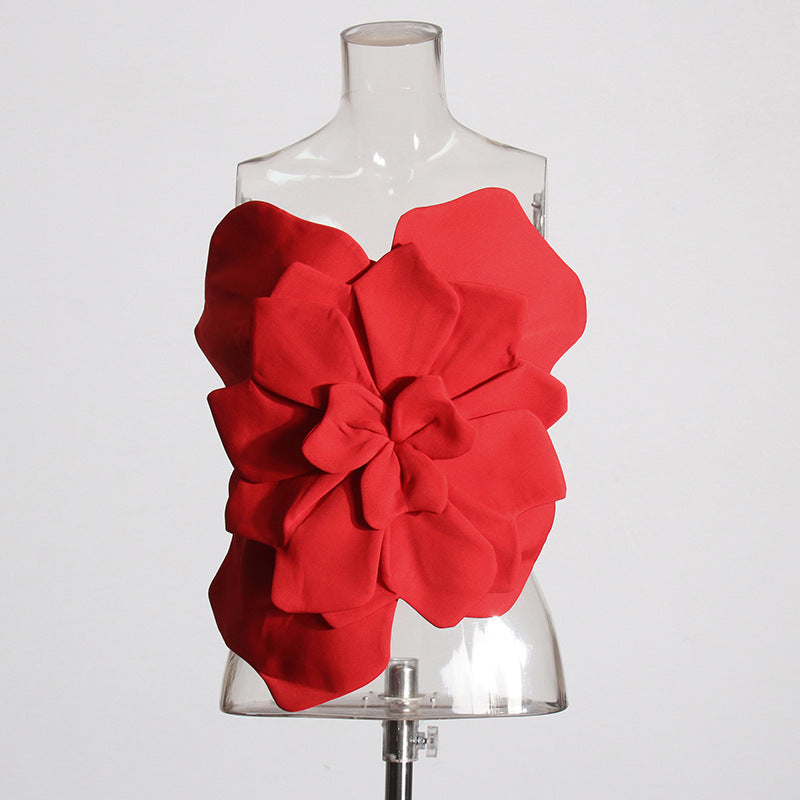 Three-dimensional Flower Backless Tube Top Vest