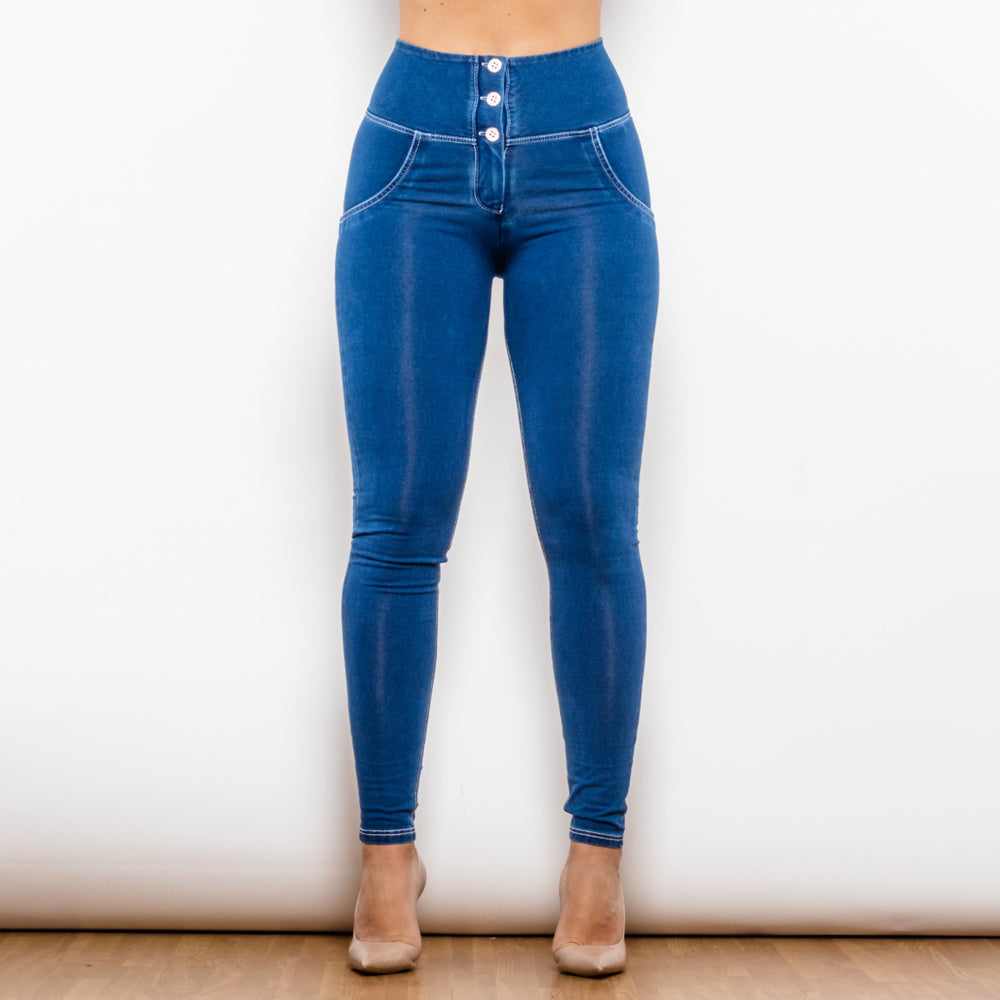 Shascullfites Melody Button Up Jeans Push Up Effect Butt Lifting Jeggings High Waist Jeans Women