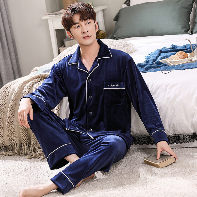 Double-sided island velvet couple pajamas