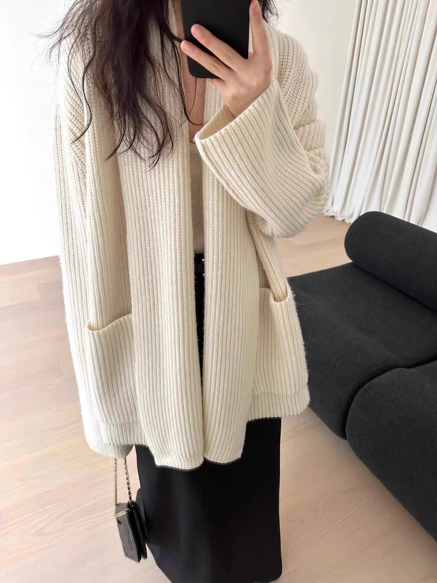 Elegant Mid-length Sweater Coat For Women