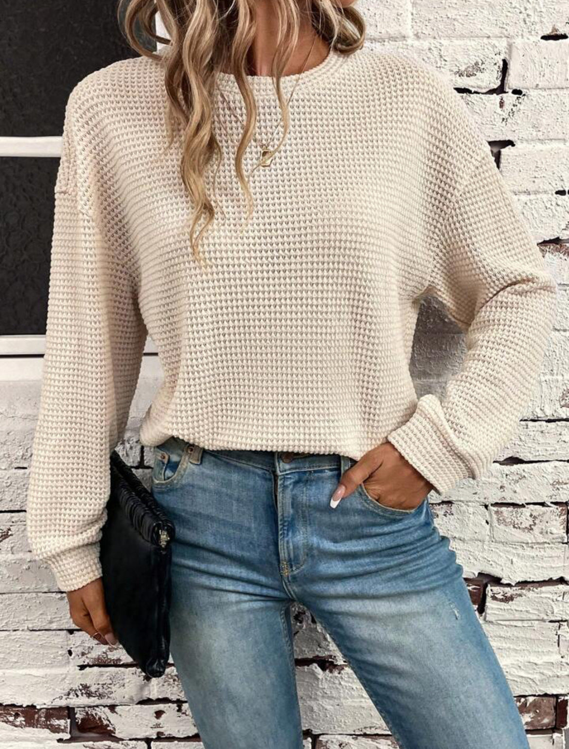 Women's Wear Round Neck Knitted Loose Long Sleeve Pullover Top