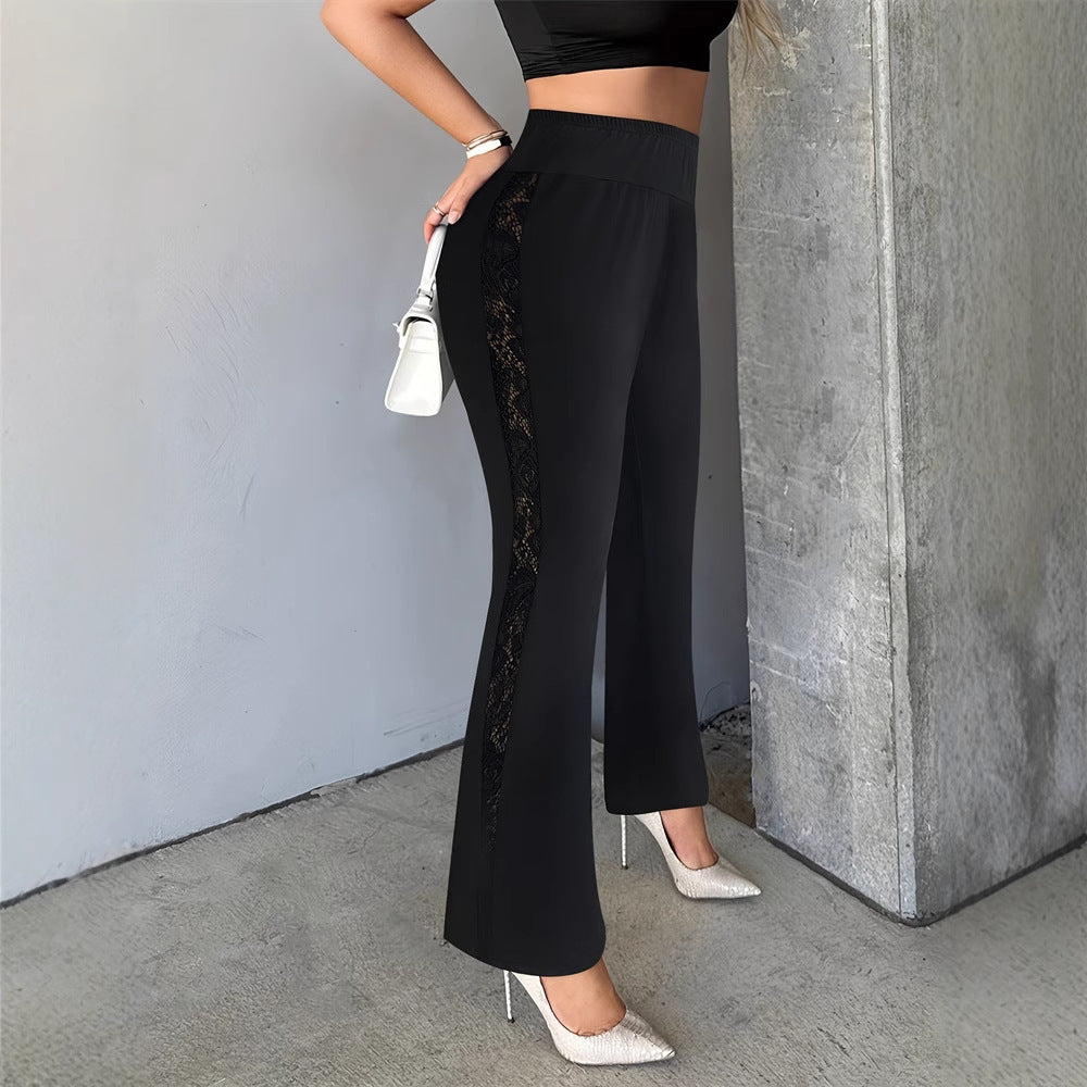 Punk Lace Stitching High Waist Slim Fit Bell-bottom Pants