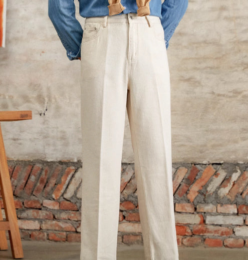 British Cotton Jeans Autumn And Winter Old Money Style Original Embryo Color Straight Bootcut Pants