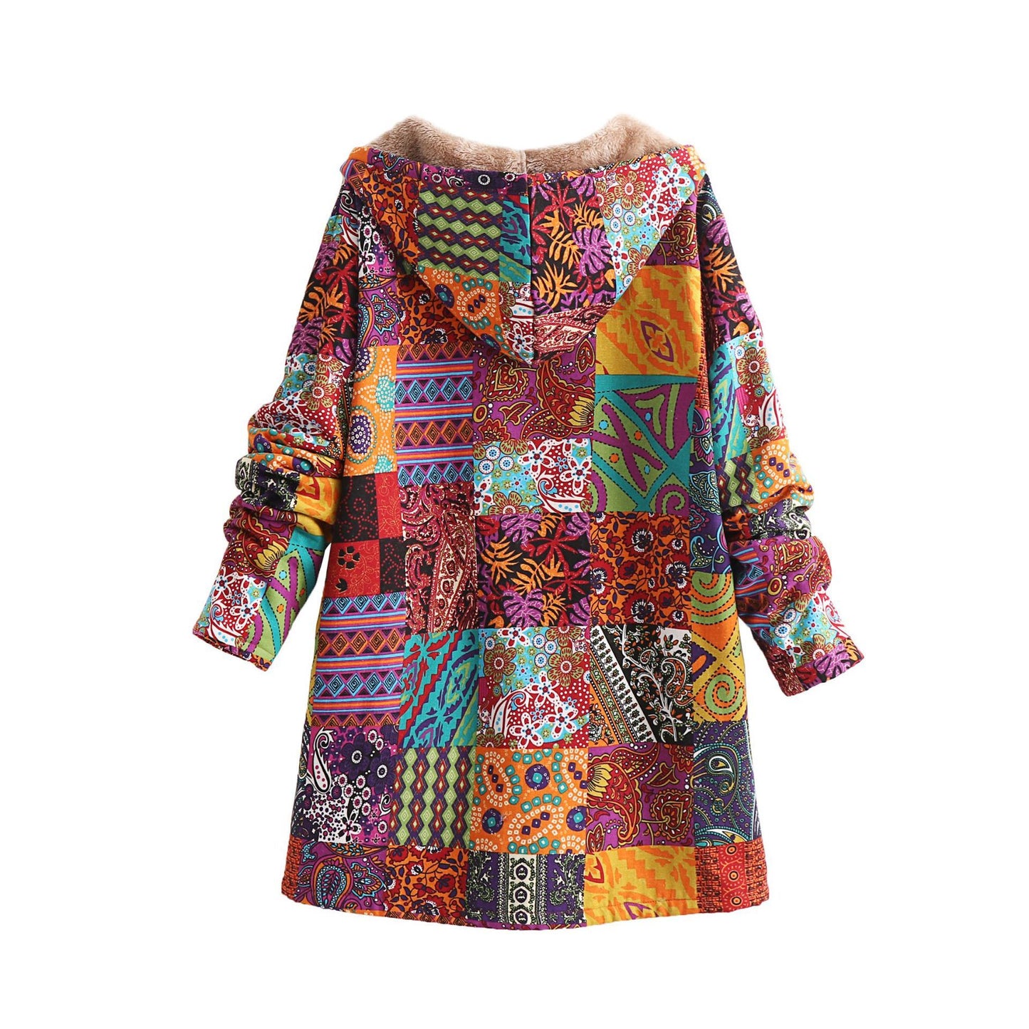 Cotton And Linen Printed Hoodie Warm Plush Coat