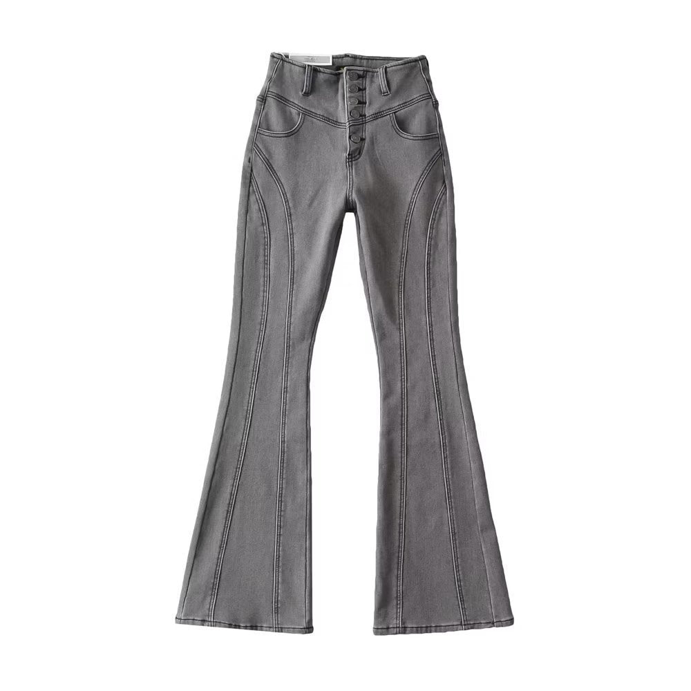 Breasted Bell-bottom Pants Women's Street Stitching