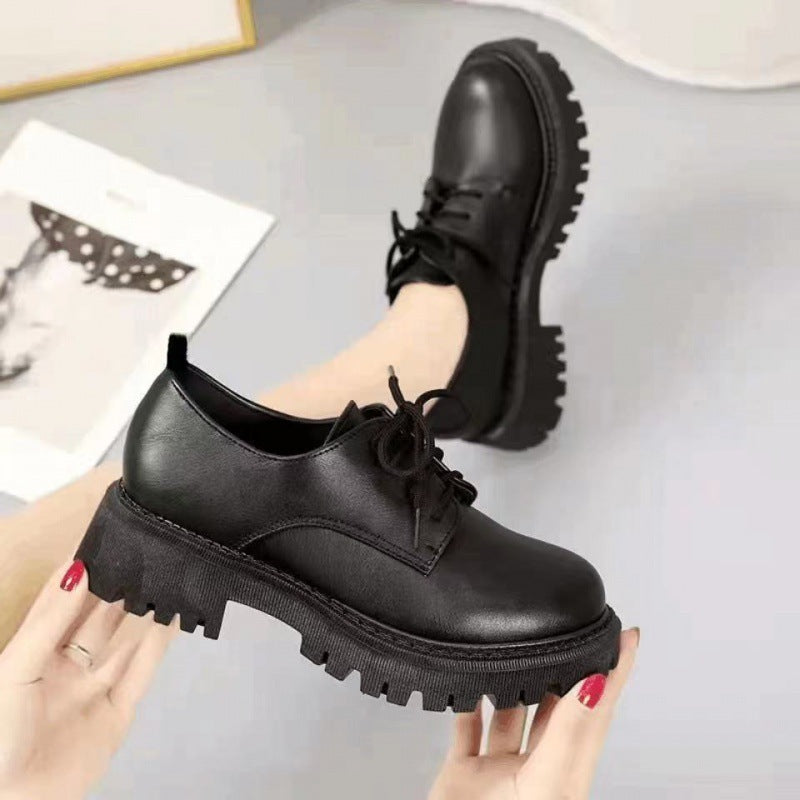 Women's Black Leather Shoes Retro