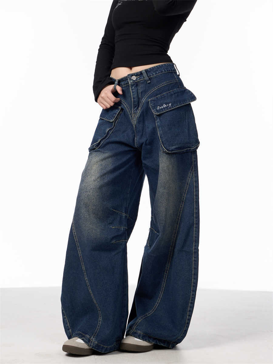 Women's Wide-leg Jeans With Pockets High Waist Loose Trousers