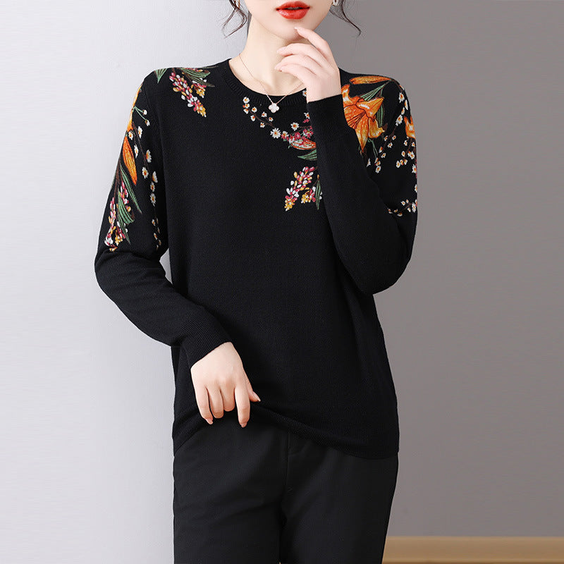 Loose Long Sleeve Idle Style Knitted Western Style Top