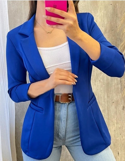 Solid Color Minimalist Long Sleeve Blazer Collar Coat