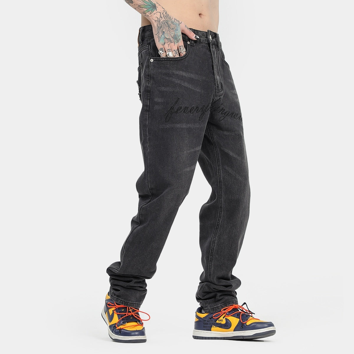 American-style Slim Fit Stretch-free High Street Retro Washed Jeans