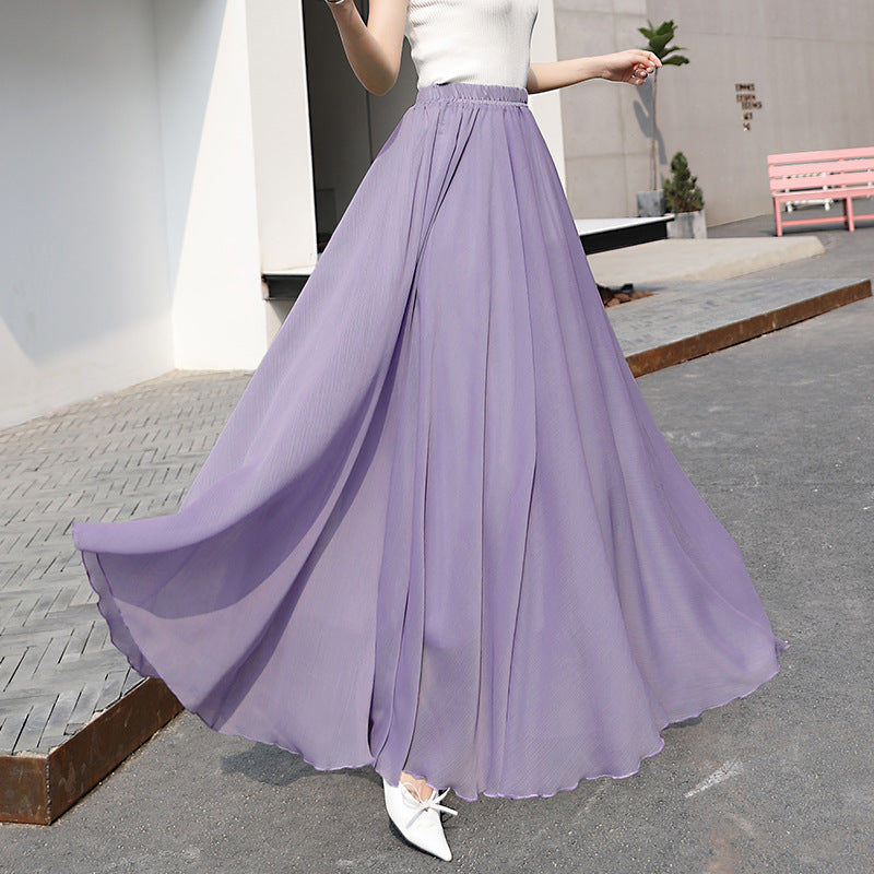 Professional Dance Solid Color High Waist Long Skirt Large Swing Skirt