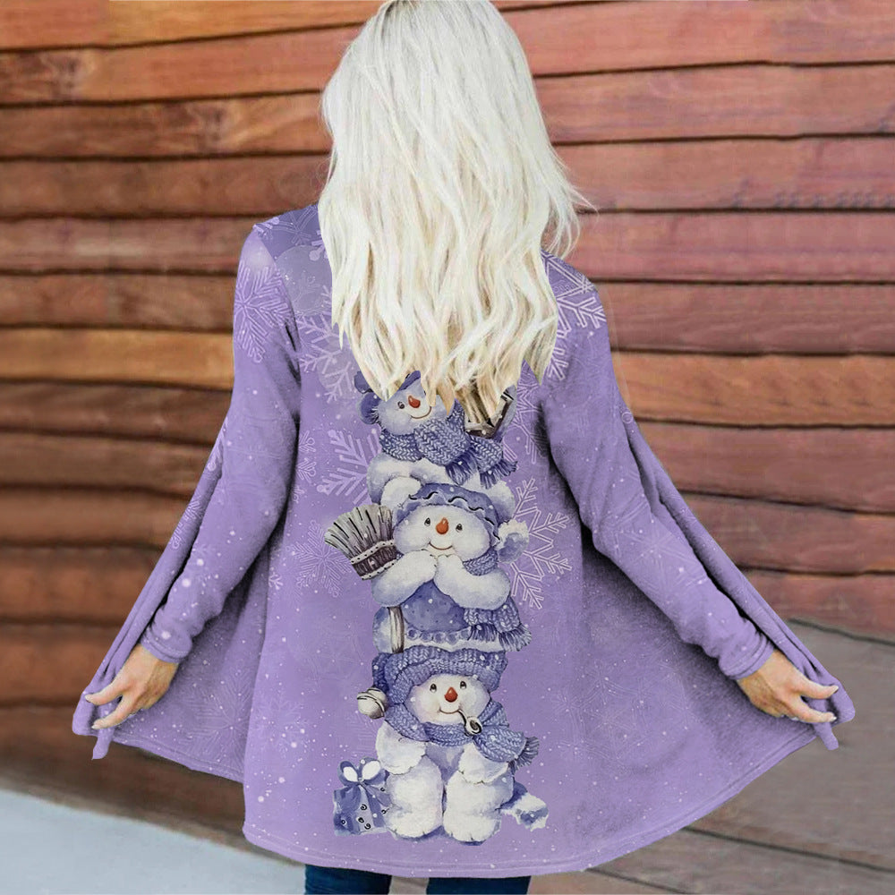 Women's Fashion Christmas Digital Printing Coat