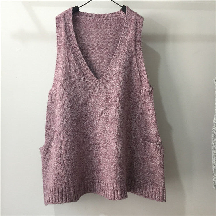 Plus Size Color Mid-length Sleeveless Sweater Coat