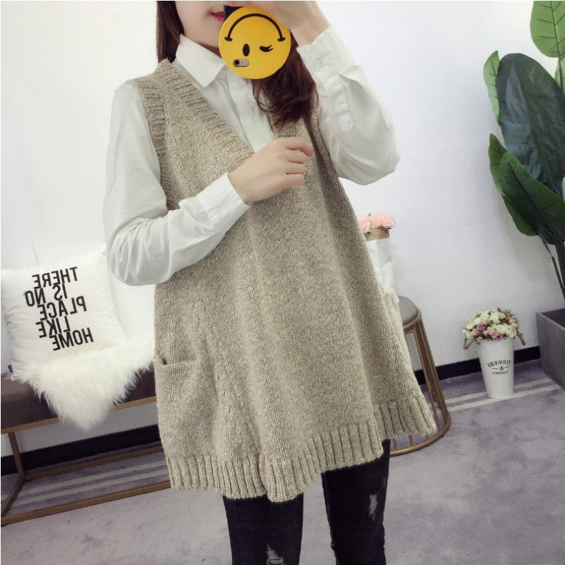 Plus Size Color Mid-length Sleeveless Sweater Coat