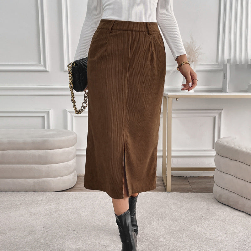 Women's Retro Temperament Split Corduroy Skirt