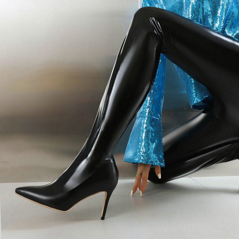 Pointed Stiletto Heel Over-the-knee Boots Zipper High Heel Elastic Pants Boots