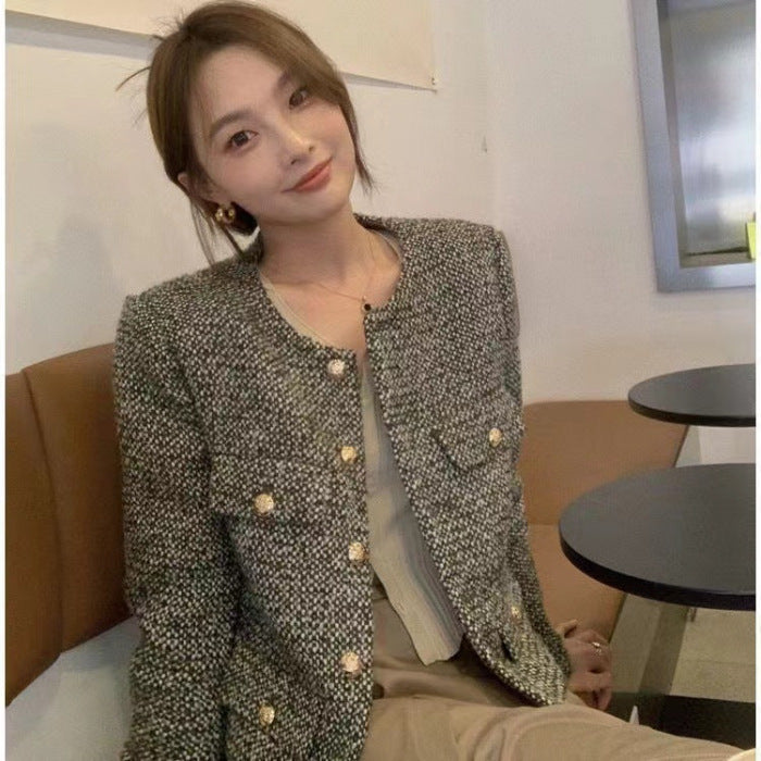 Fashion Plaid Woolen Cloth Short Coat For Women