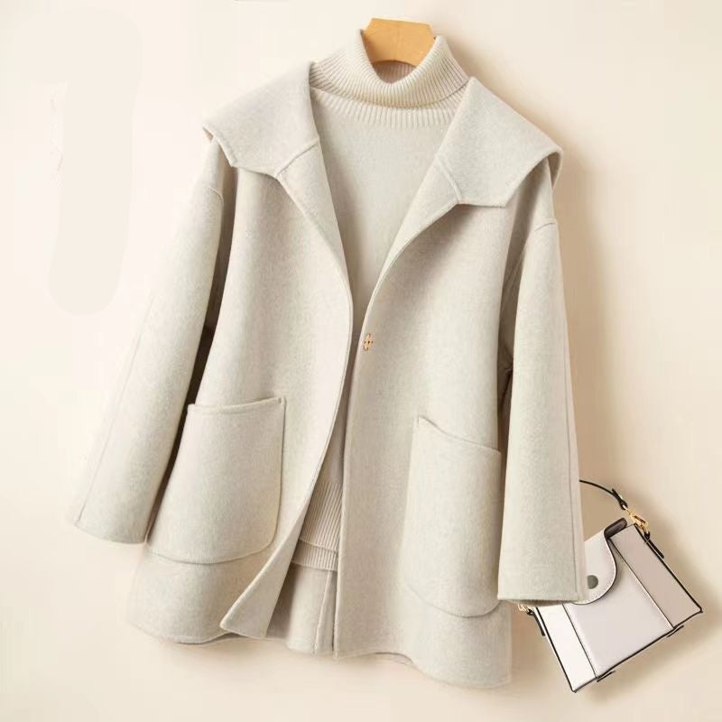 Sailor Collar Loose Plus Size Reversible Cashmere Coat