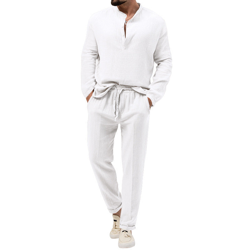 Solid Color Casual T-shirt Long Sleeve Shirt Trousers Suit