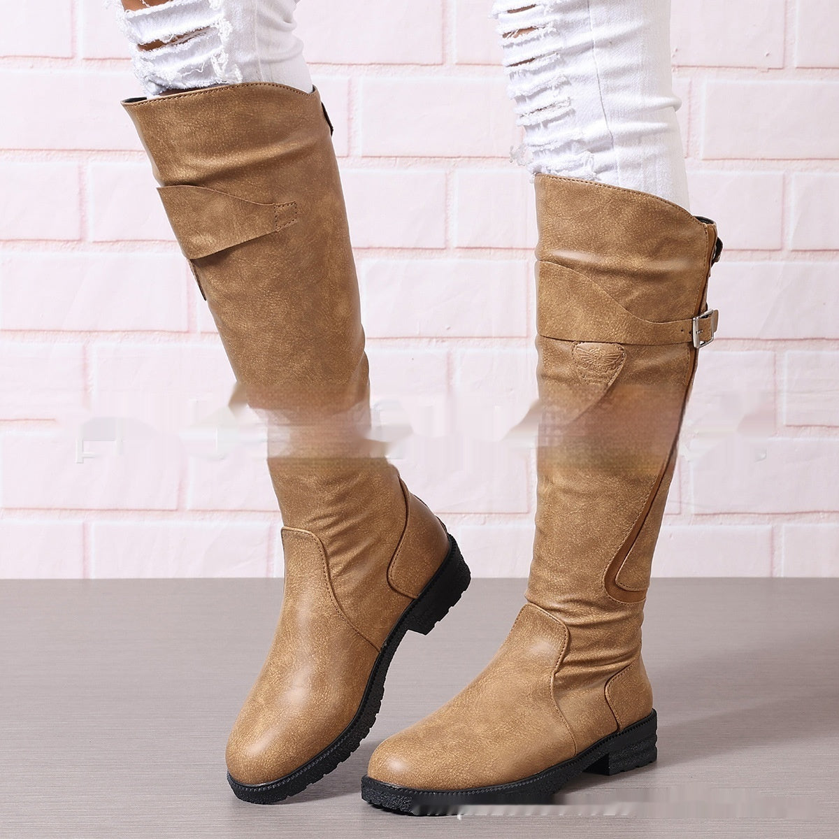 Flat Bottom Plus Size Women's Leather Boots