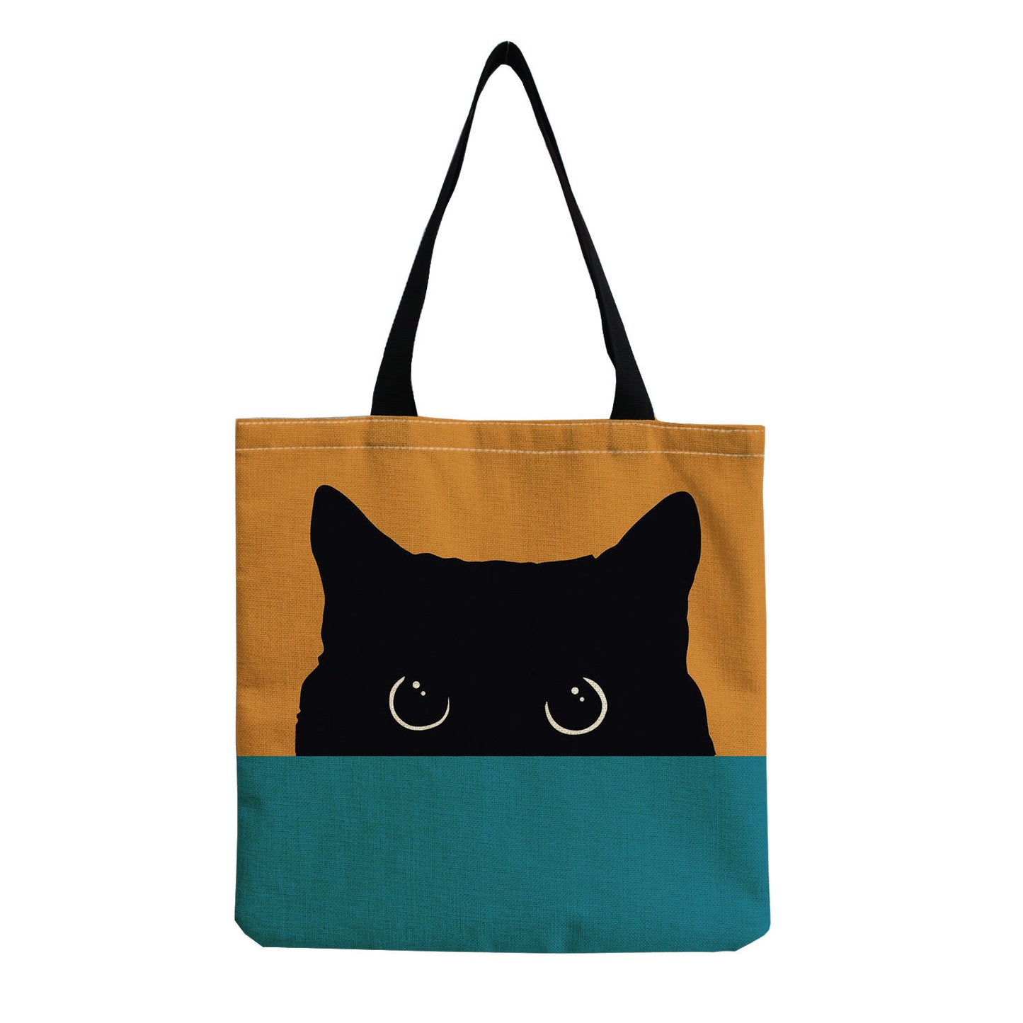 Color Matching Cat Cotton And Linen Shopping Bag Cartoon Women's Shoulder Handbag