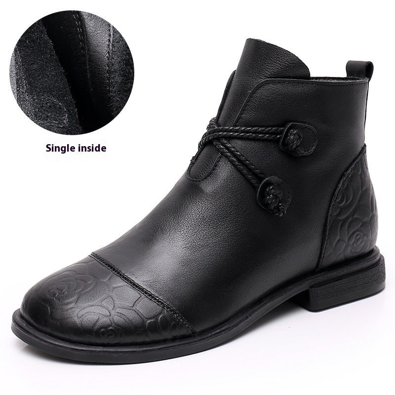 Plus Size Tube Single Ankle Boots Flat Leather