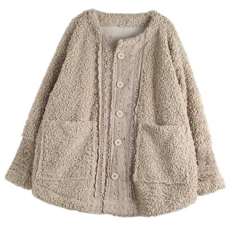 Artistic Retro Loose Long Sleeve Warm Coat Lambswool