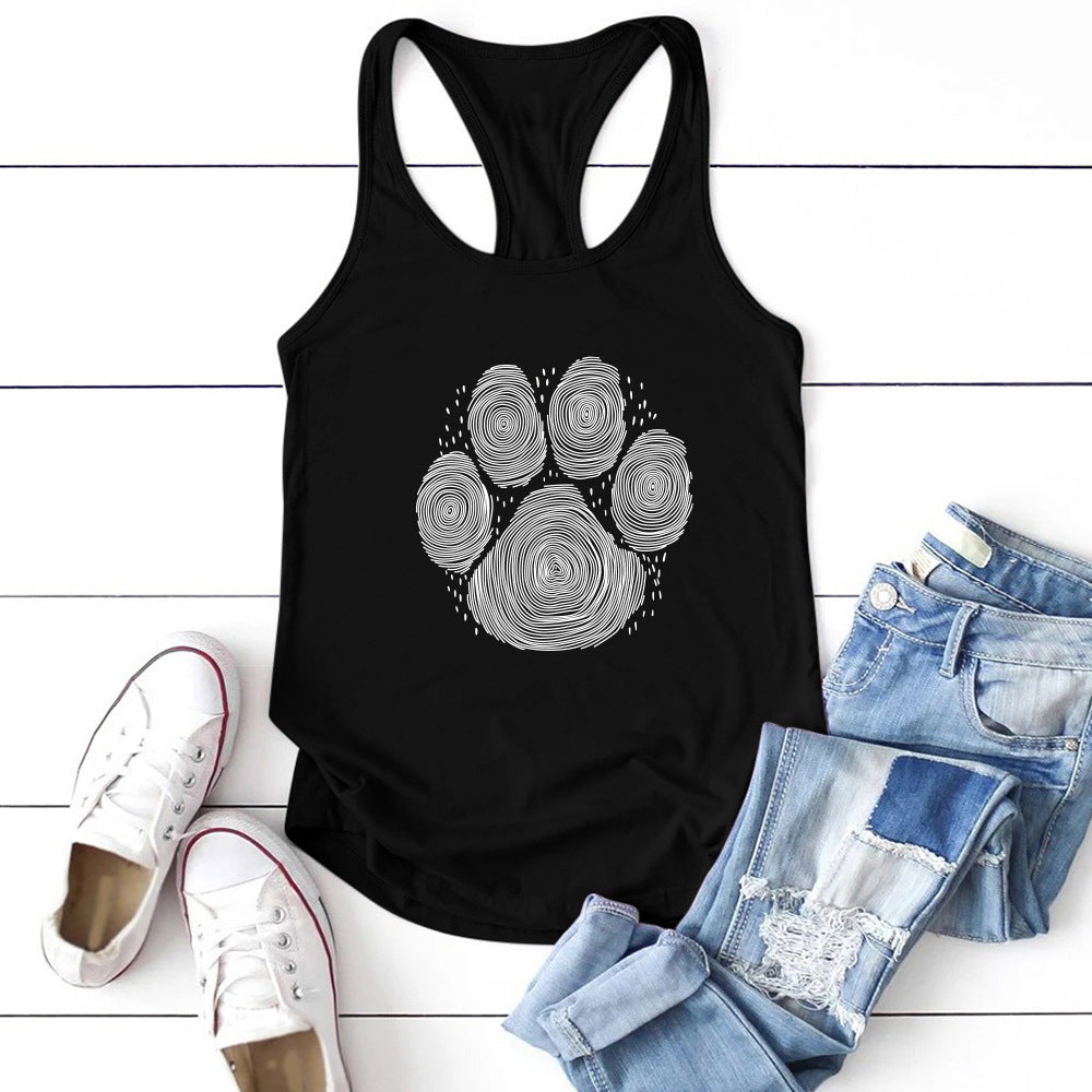 Dog's Paw Cute Foot Print Women's Vest Summer Funny