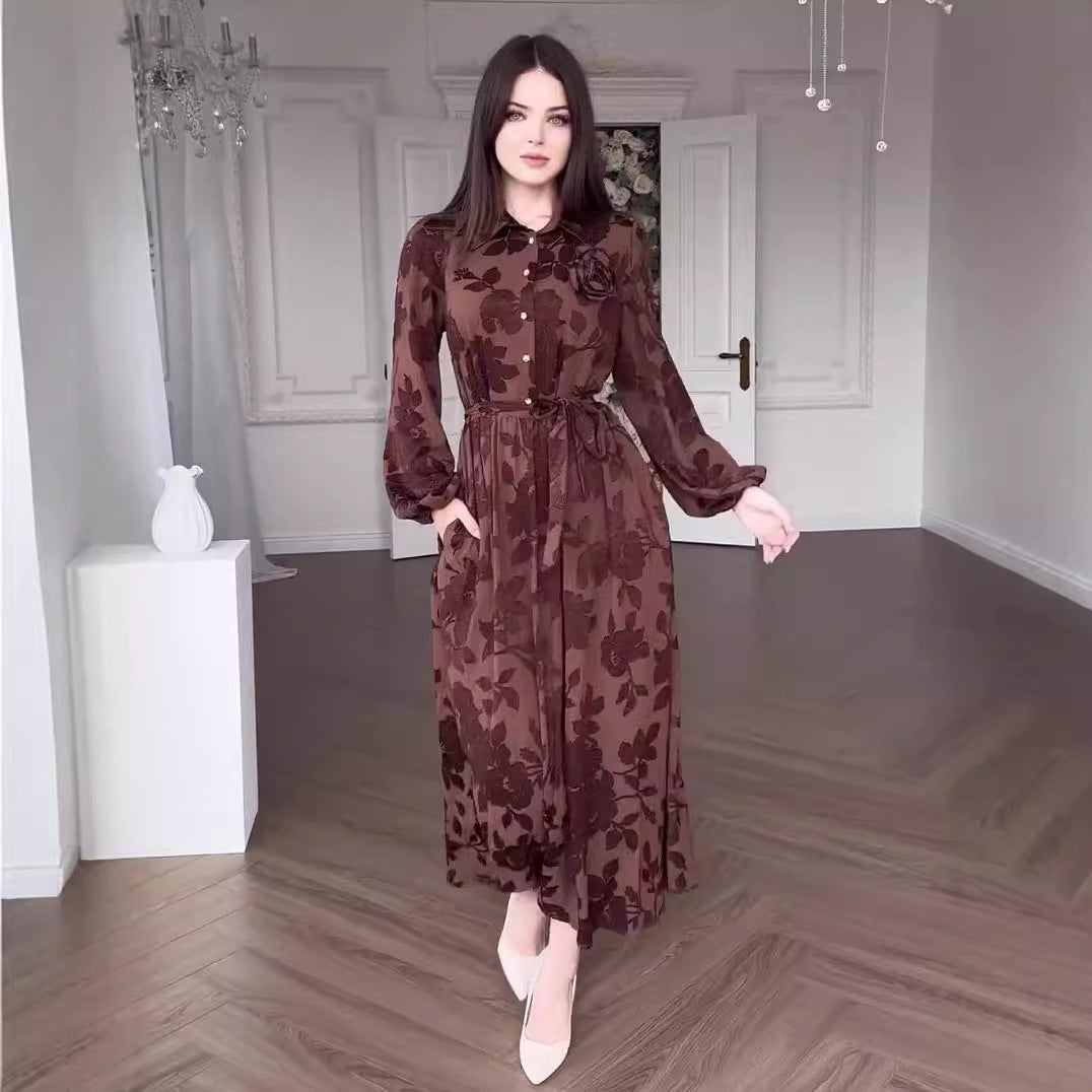 Fashion Jacquard Long Sleeve Swing Dress