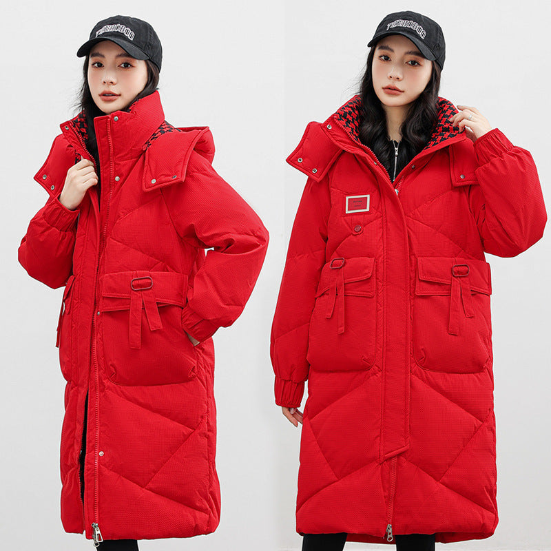 Detachable Hat Cotton Coat Over The Knee Padded Down Jacket