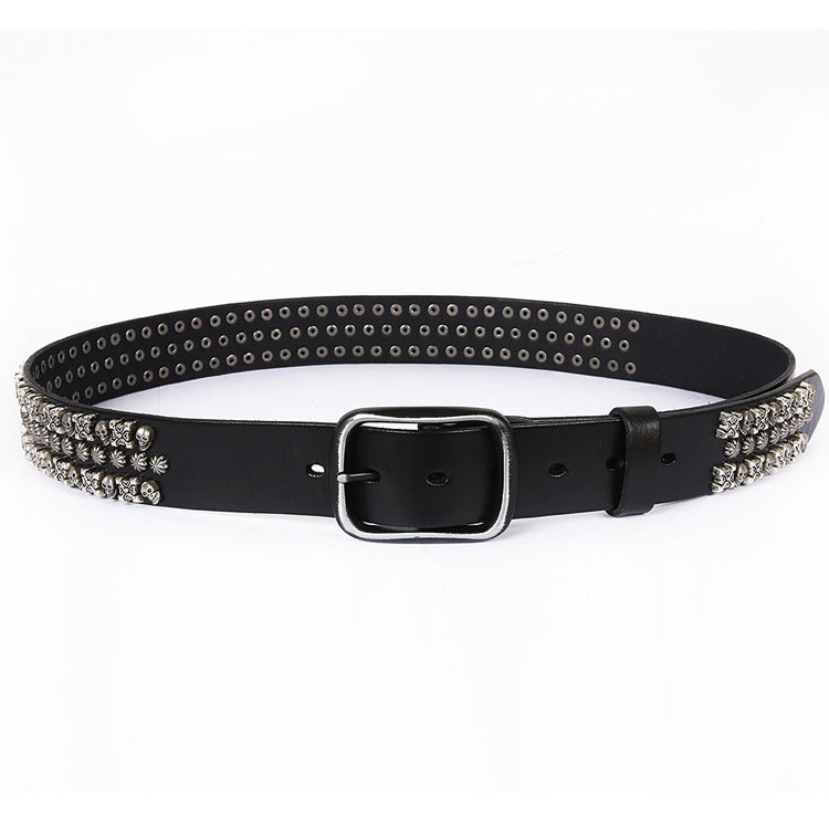 First Layer Cowhide Men Punk Belt Skull Rivet Personalized Street Non-mainstream Niche