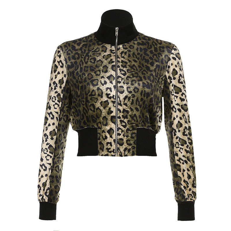 European And American Style Leopard Print Gradient Turtleneck Hot Girl Jacket