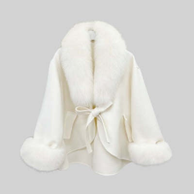 Wool Double-sided Woolen Coat Women's Mid-length Cape Shawl Fox Fur Appearance