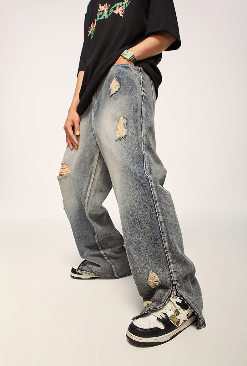 High Street Heavy Industry Water Washed Hole Jeans