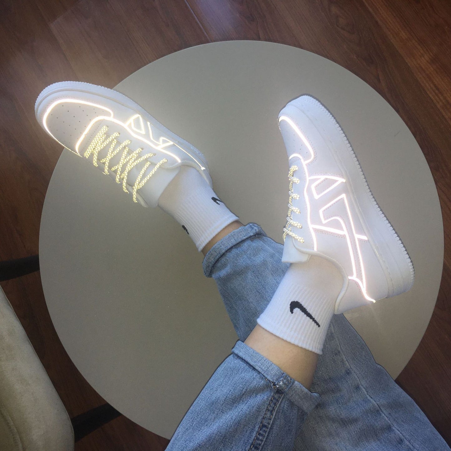 Reflective White Shoes For Men And Women Sneaker