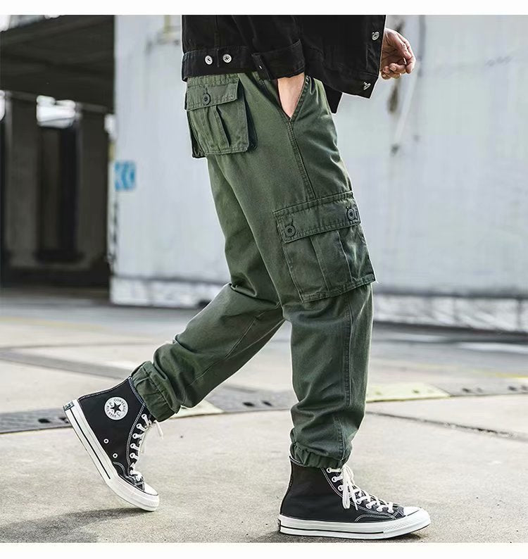 Overalls Men's American-style Retro Casual Loose Cropped Pants Multi-pocket Ankle Banded