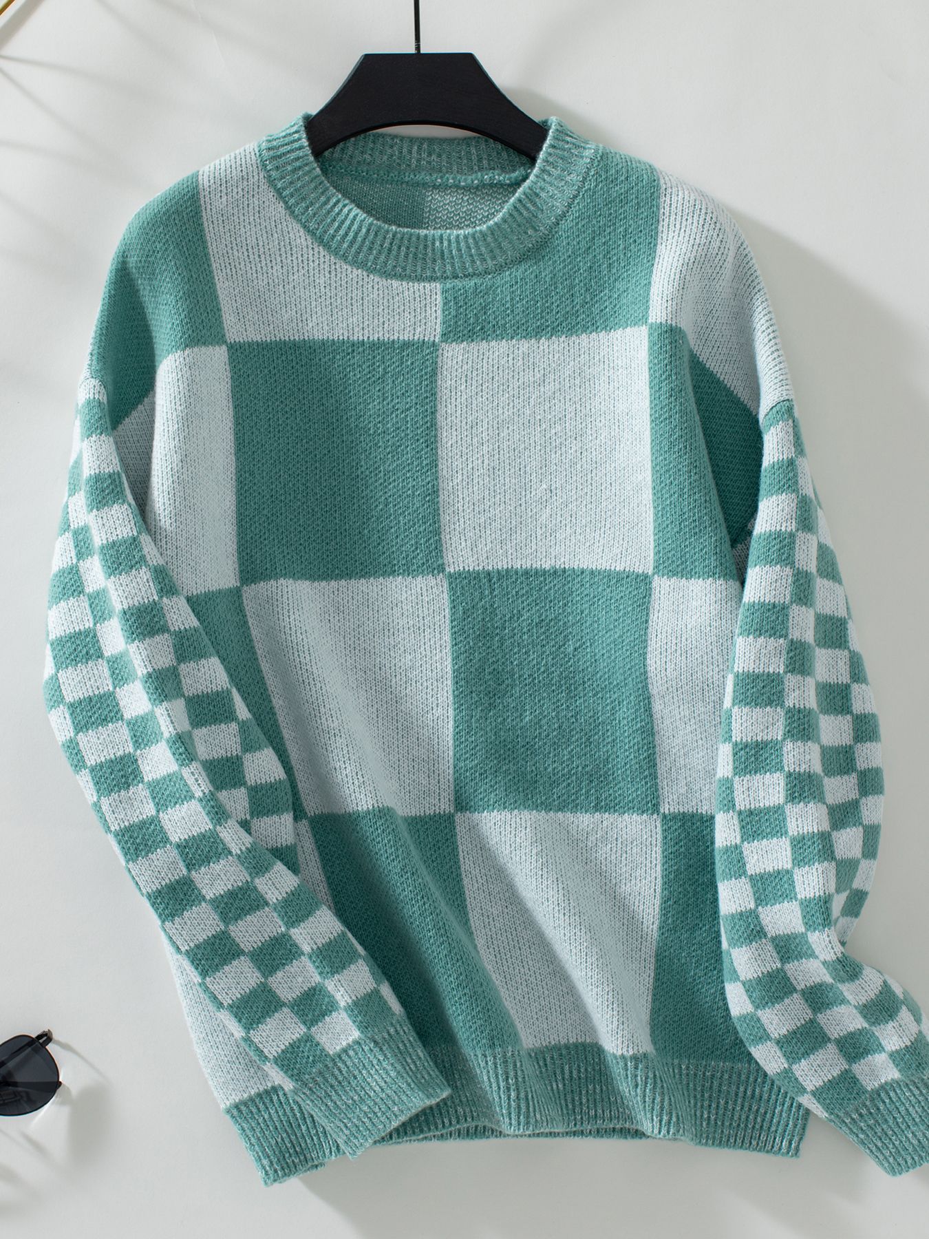 Autumn New Personality Slim Fit Color Matching Plaid Knitted Sweater