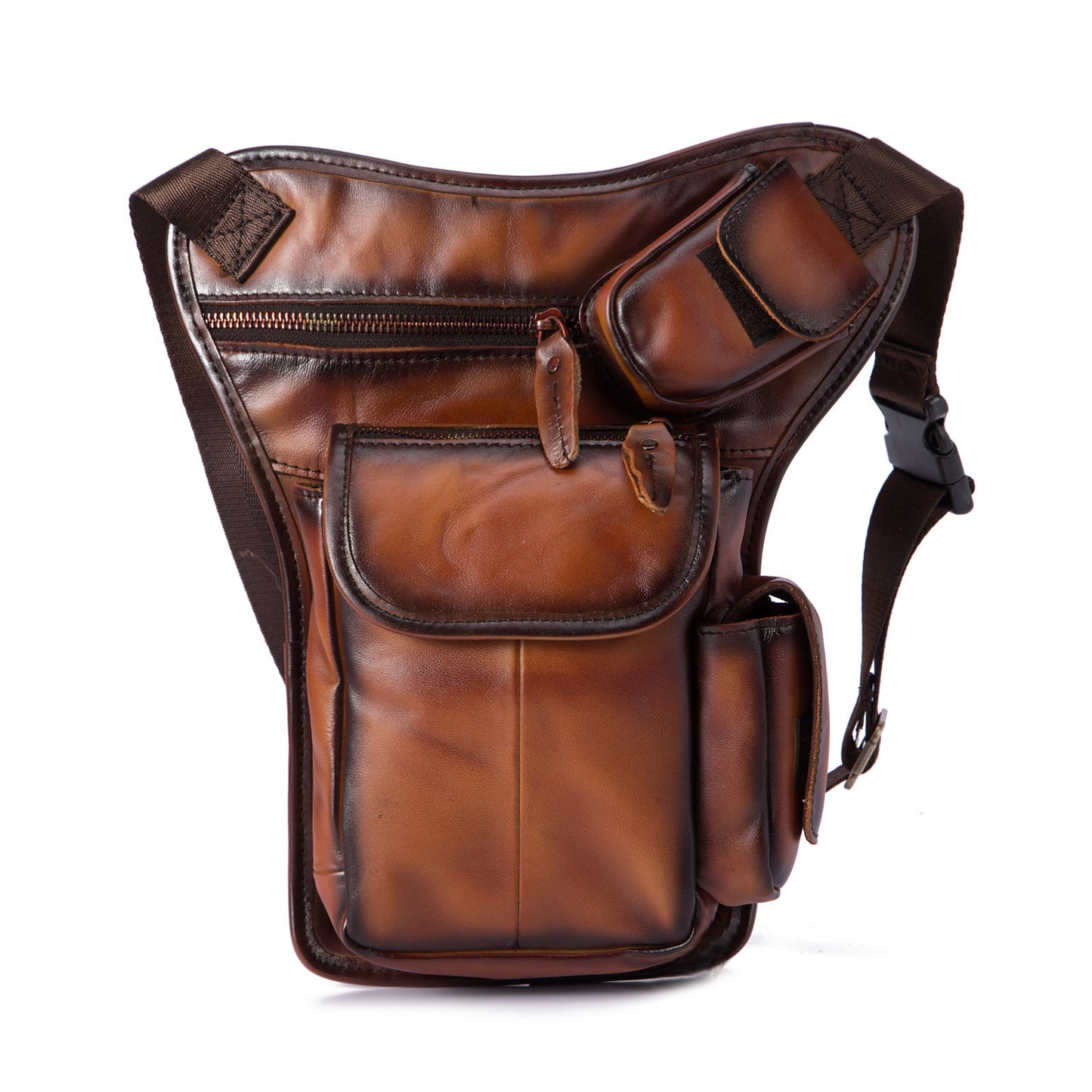 First Layer Oil Waxed Leather Cowhide Vintage Men's Outdoor Leg Bag Waist Bag