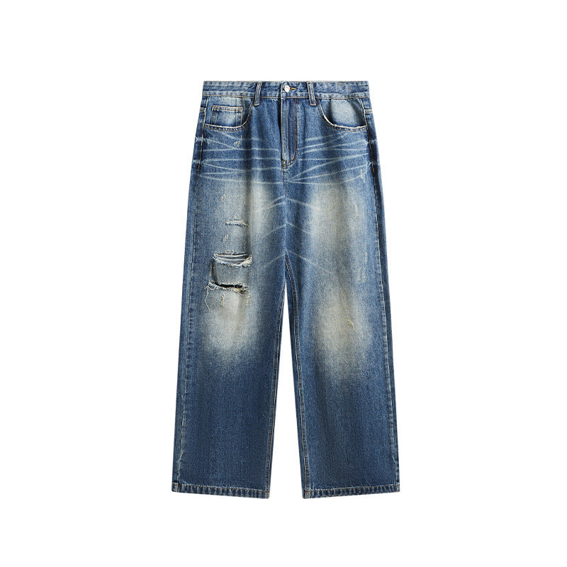 Men's Clothing Wide Leg New Washed-out Vintage Straight-leg Denim Trousers