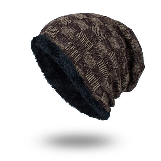 Knitted Wool Hat Plus Velvet Warm Contrast Color Small Square