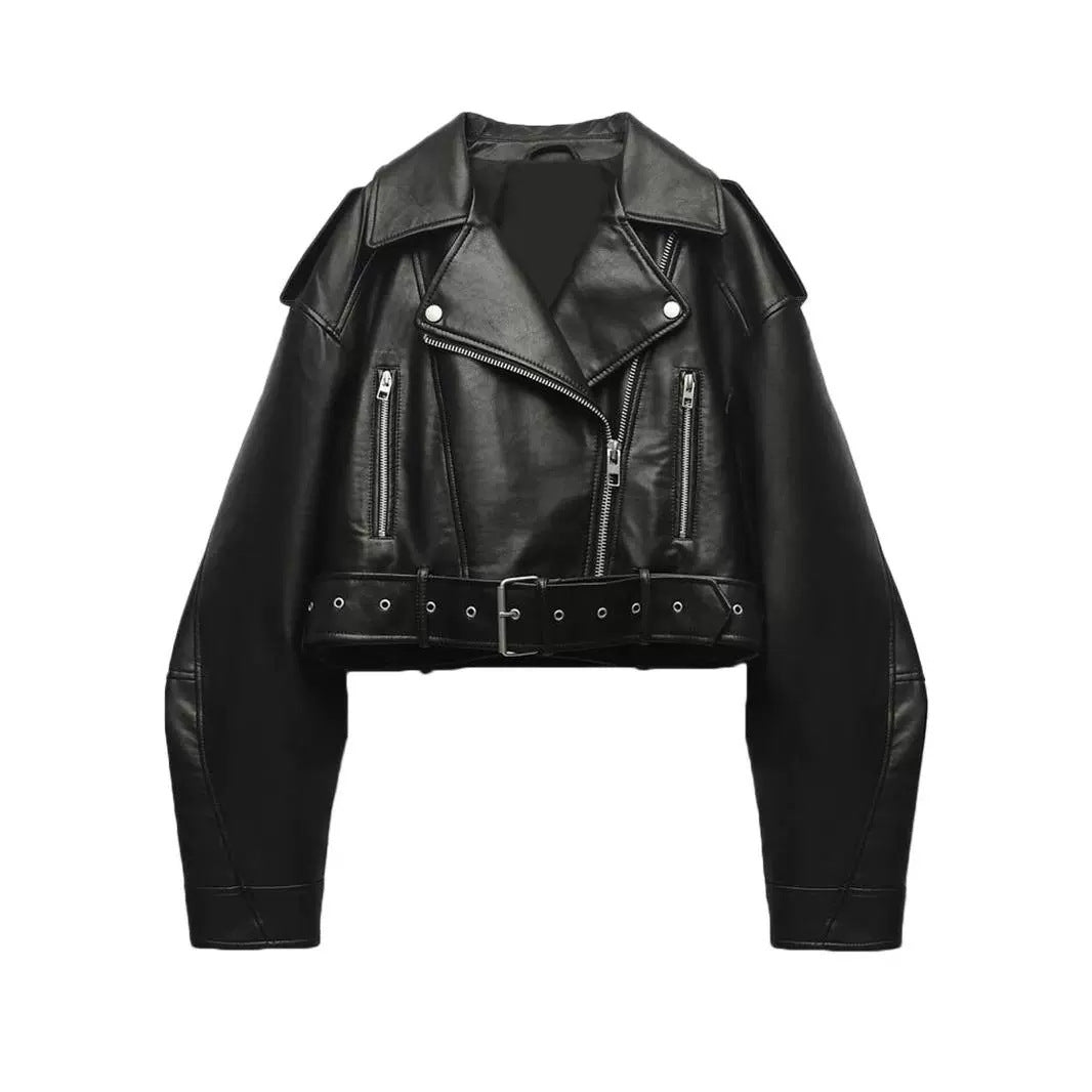 Fashionable Washed Faux Leather Motorcycle PU Zipper Jacket