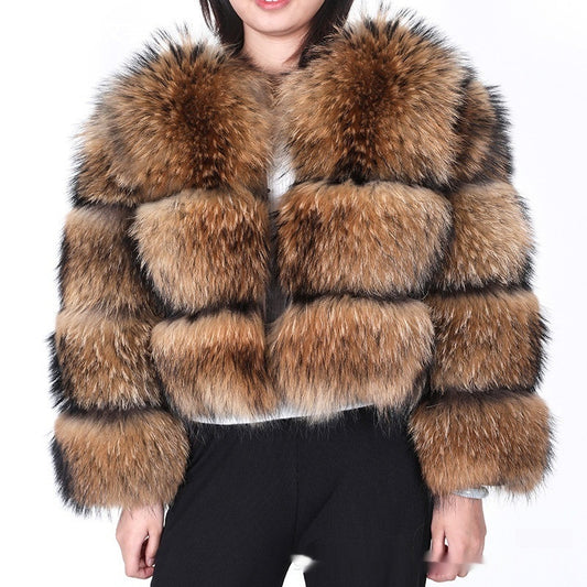 Warm Short Raccoon Fur Women's Clothing Leather Fur Coat