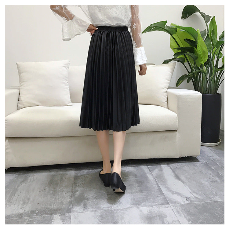 Pleated Half Length High Waist Long Skirt