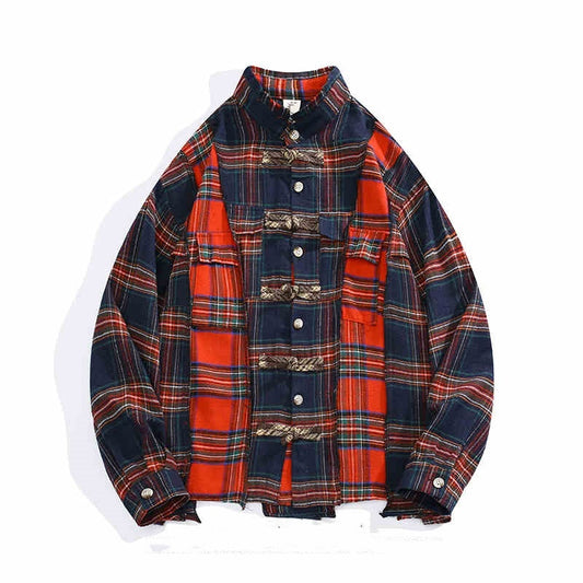 Plaid Long Sleeve Shirt Fashion Red Coat